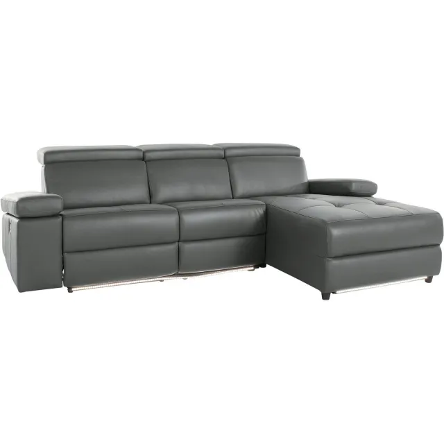 Notio Living Rayland-Hoekbank met Elektrische Relaxfunctie en USB - Kunstleer - Rechter Hoek - 259 cm Grijs