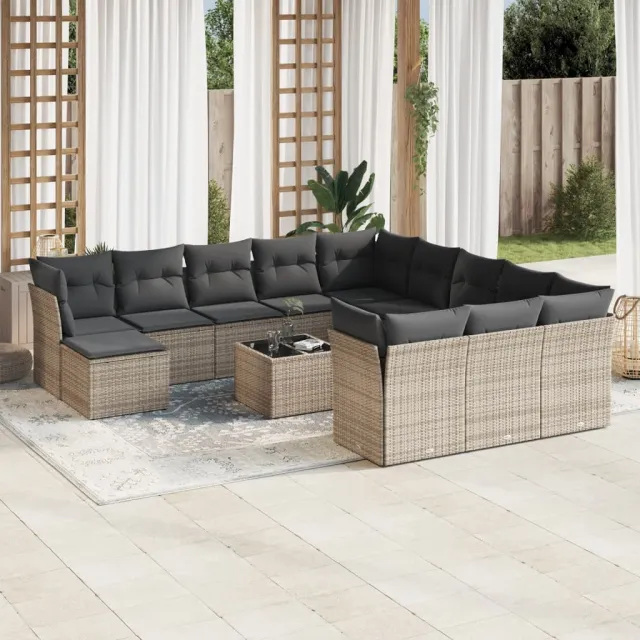 vidaXL 13-delige Loungeset met kussens poly rattan grijs, foto 2