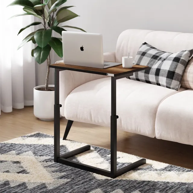 FurniChic Bijzettafel - Houten en Metalen -Walnoot - Hoogte Verstelbaar Laptoptafel- Thuis en Kantoor - 60x40x43/73 cm