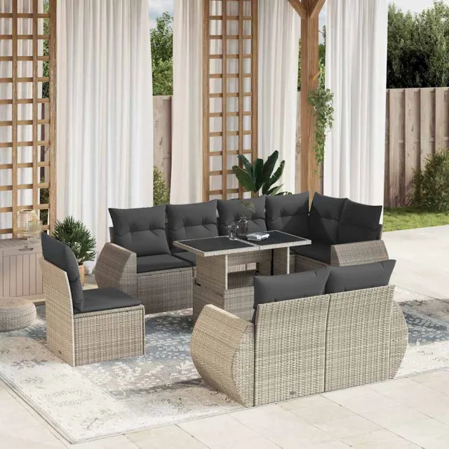 vidaXL 9-delige Loungeset met kussens poly rattan lichtgrijs grijs, foto 2
