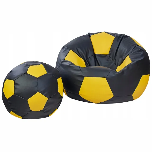 Cronen XXXL Voetbal Puf Zetel met Gratis Voetenbank - Eco-leer Black and Yellow