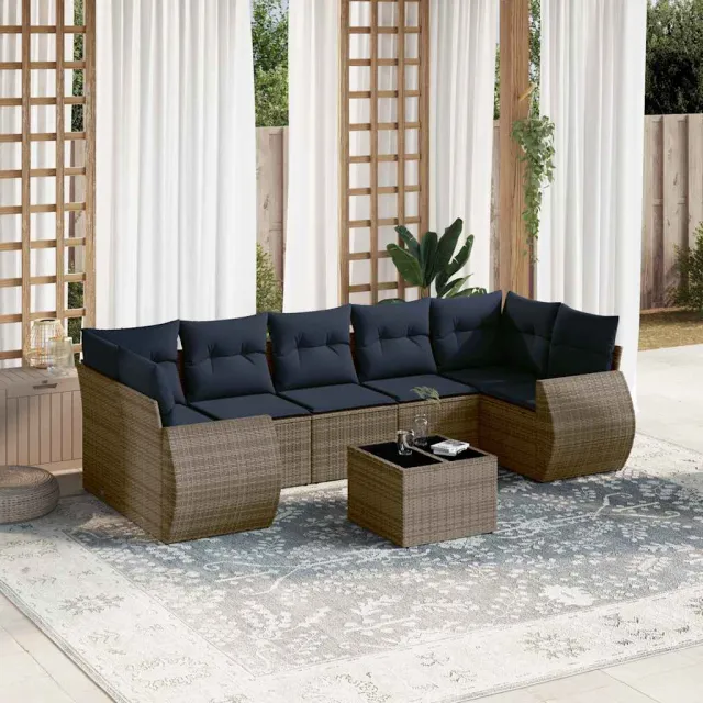 vidaXL 8-delige Loungeset met kussens poly rattan grijs, foto 2