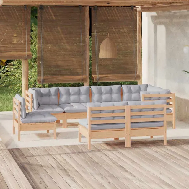 vidaXL 8-delige Loungeset met grijze kussens massief grenenhout Grijs