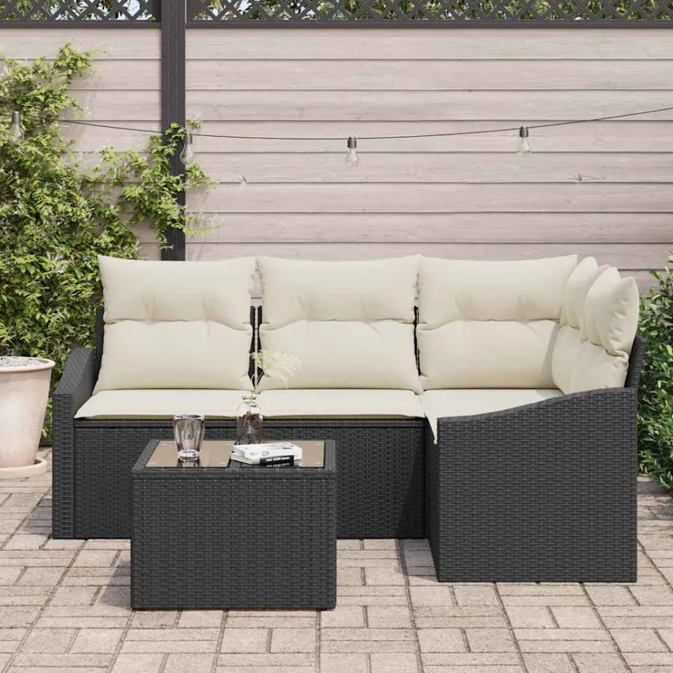 vidaXL Tuinbankenset 5 st Bruin en Crème poly rattan, foto 3