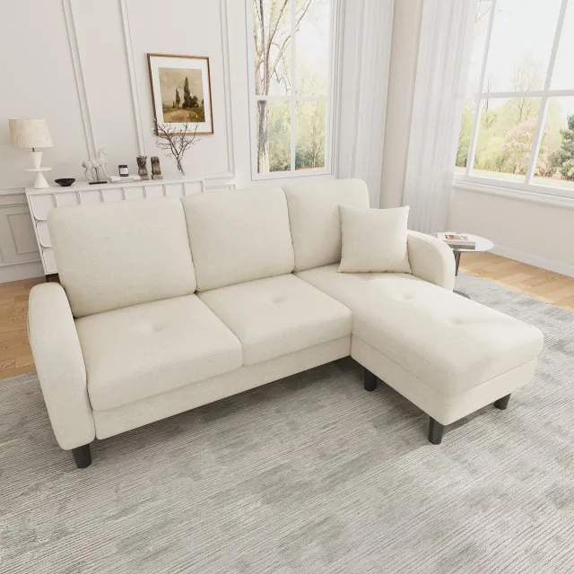 Merax 166 x 118 x 77 cm - L-vormige hoeksalon met chaise longue – driezitsbank - plastic poten - licht beige Lichtbeige
