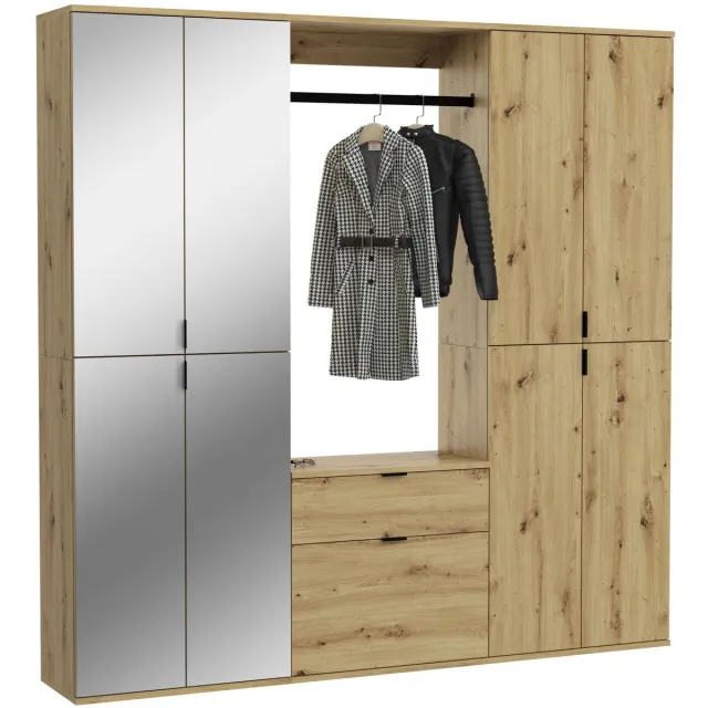 xonox Kledingkast Projekt X Emob - Artisan Oak - 183x193x34 Cm - Spiegeldeuren Eik