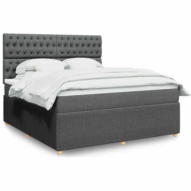 vidaXL Boxspring met matras stof donkergrijs 180x200 cm grijs