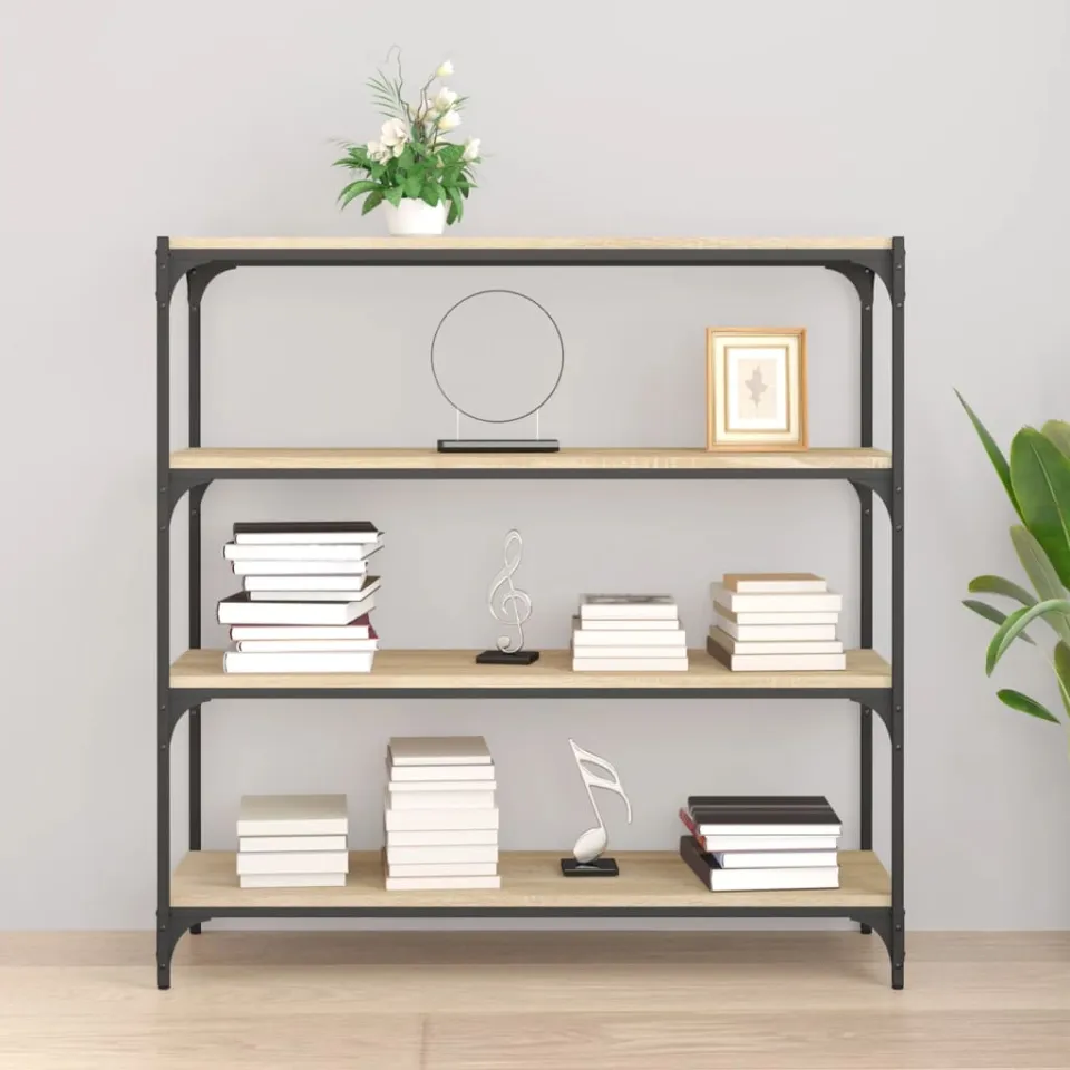 vidaXL Boekenkast 100x33x100 cm bewerkt hout en staal sonoma eiken, foto 3