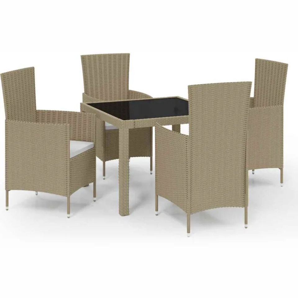 vidaXL 5-delige Tuinset met kussens poly rattan beige