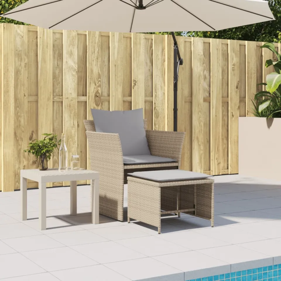 vidaXL Tuinstoel met voetenbank poly rattan beige, foto 3