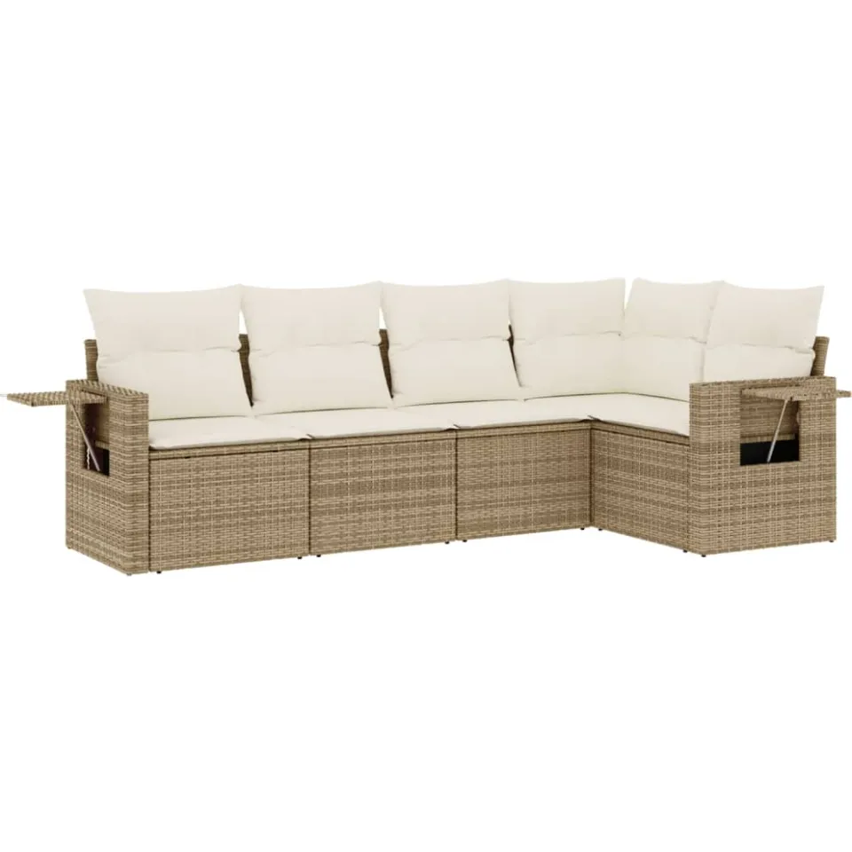 vidaXL 5-delige Loungeset met kussens poly rattan beige