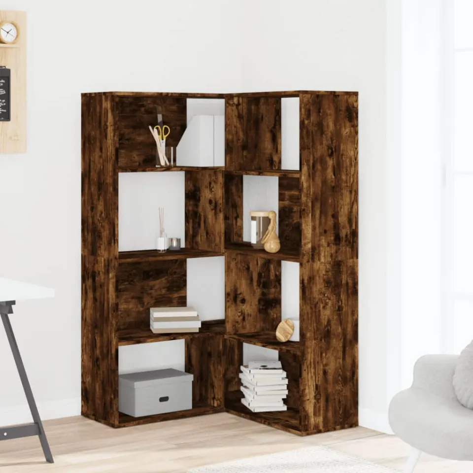 vidaXL Boekenkast 4-laags hoek 85x85x140 cm bewerkt hout gerookt eiken, foto 2