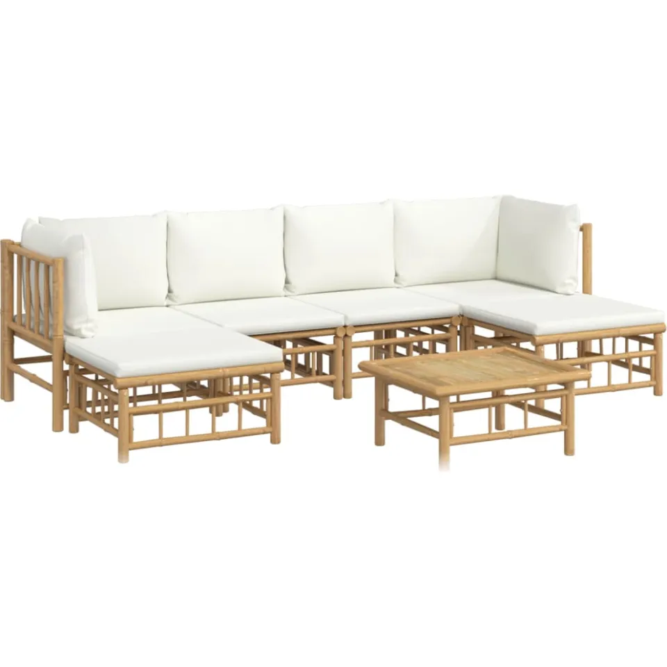 vidaXL 7-delige Loungeset met kussens bamboe crèmewit Bruin