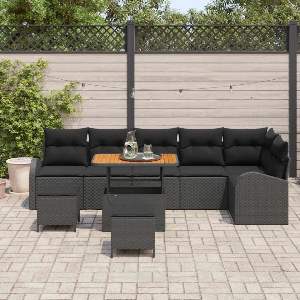 vidaXL Tuinbankenset 9 st Zwart poly rattan, foto 3