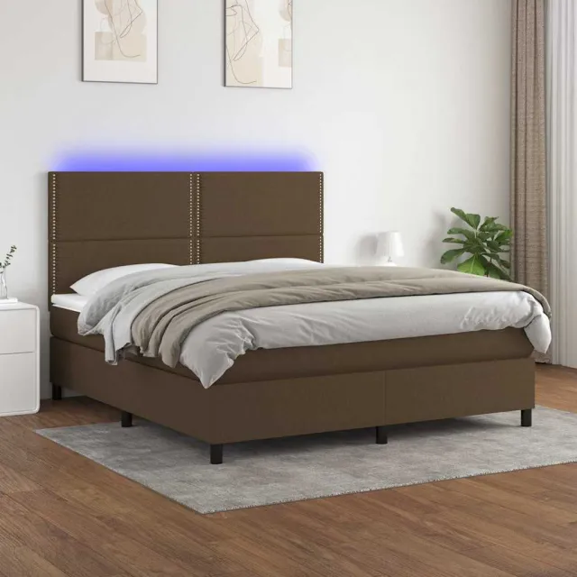 vidaXL Boxspring met matras en LED stof donkerbruin 180x200 cm bruin