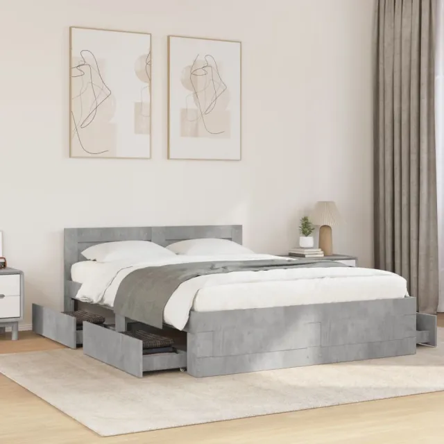 vidaXL Bedframe met hoofdeinde bewerkt hout betongrijs 120x190 cm grijs
