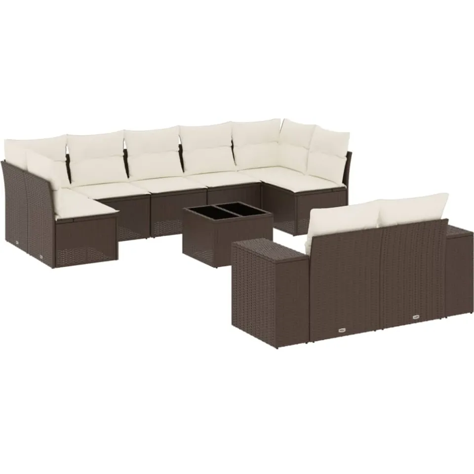 vidaXL 10-delige Loungeset met kussens poly rattan bruin, foto 3