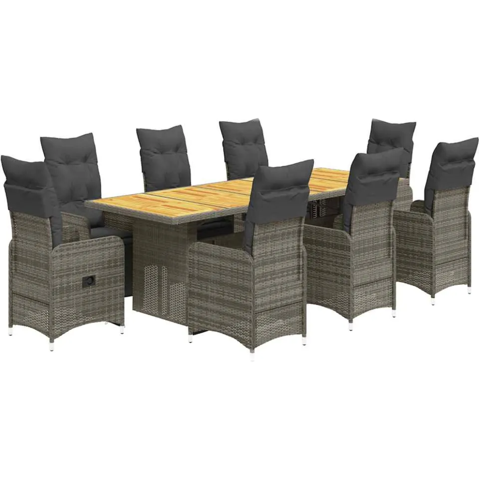 vidaXL 9-delige Bistroset met kussens poly rattan grijs, foto 3