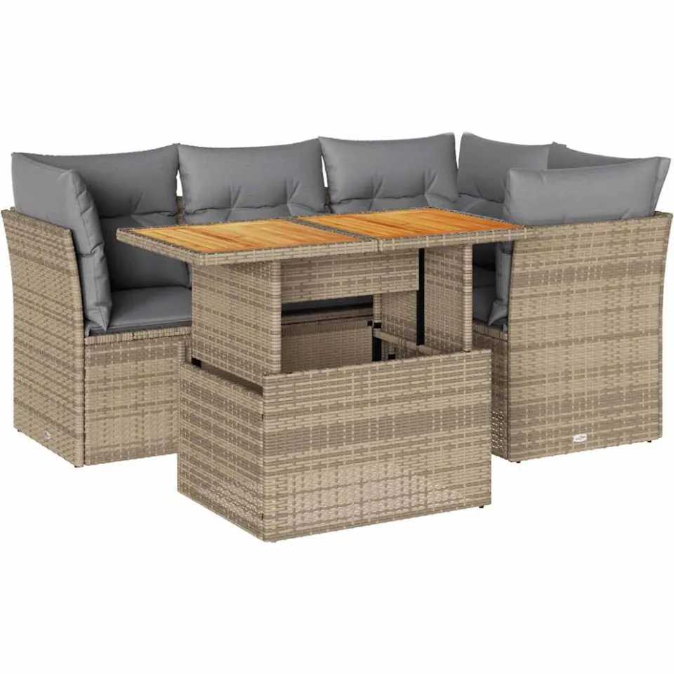 vidaXL 5-delige Loungeset met kussens poly rattan beige, foto 3
