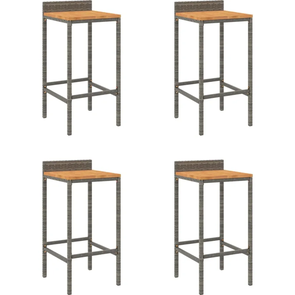 vidaXL Barkrukken 4 st poly rattan en massief acaciahout grijs, foto 3