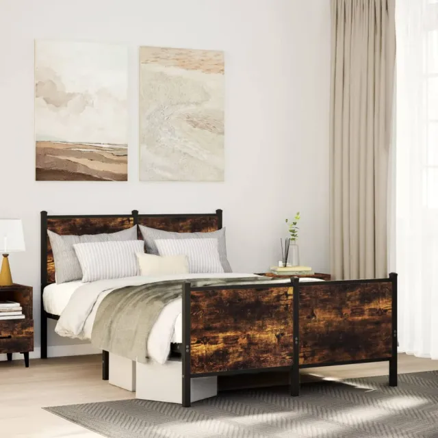 vidaXL Bedframe zonder matras metaal gerookt eikenkleurig 120x200 cm
