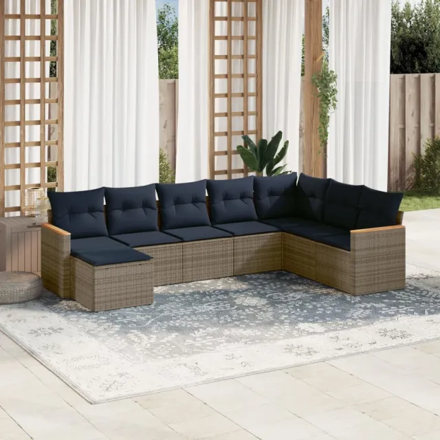 vidaXL 8-delige tuinbankset met kussens, grijs polyrotan, foto 2