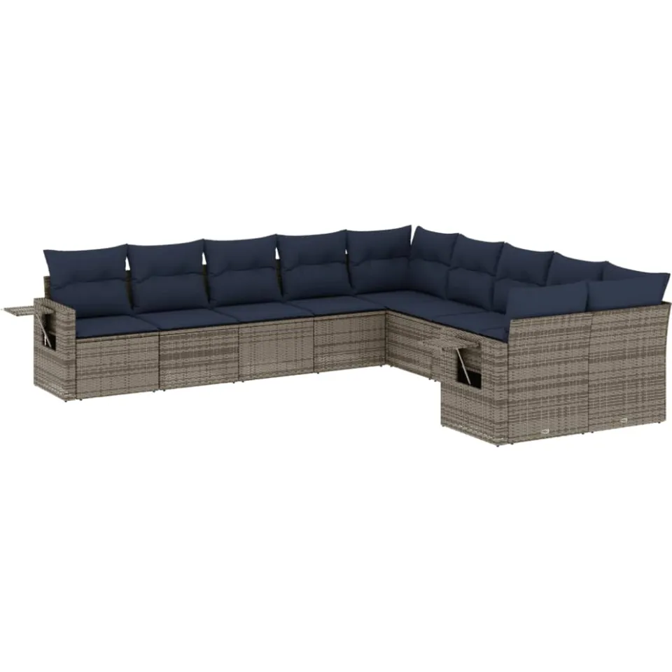 vidaXL 10-delige tuinbankset met kussens, grijs polyrotan, foto 3
