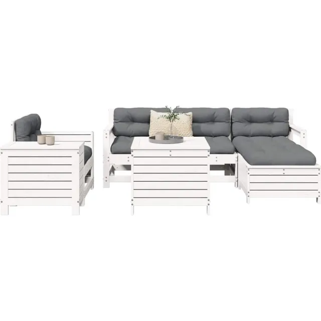 vidaXL 7-delige Loungeset massief grenenhout wit
