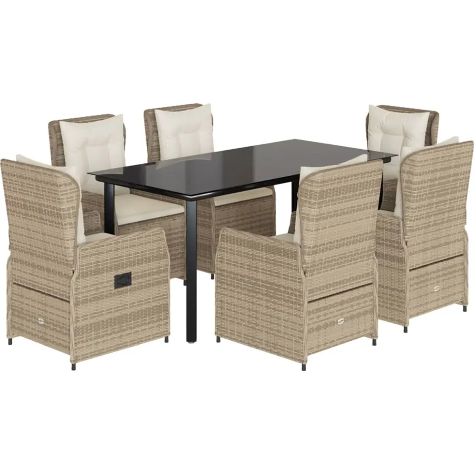 vidaXL 7-delige Tuinset met kussens poly rattan beige, foto 3