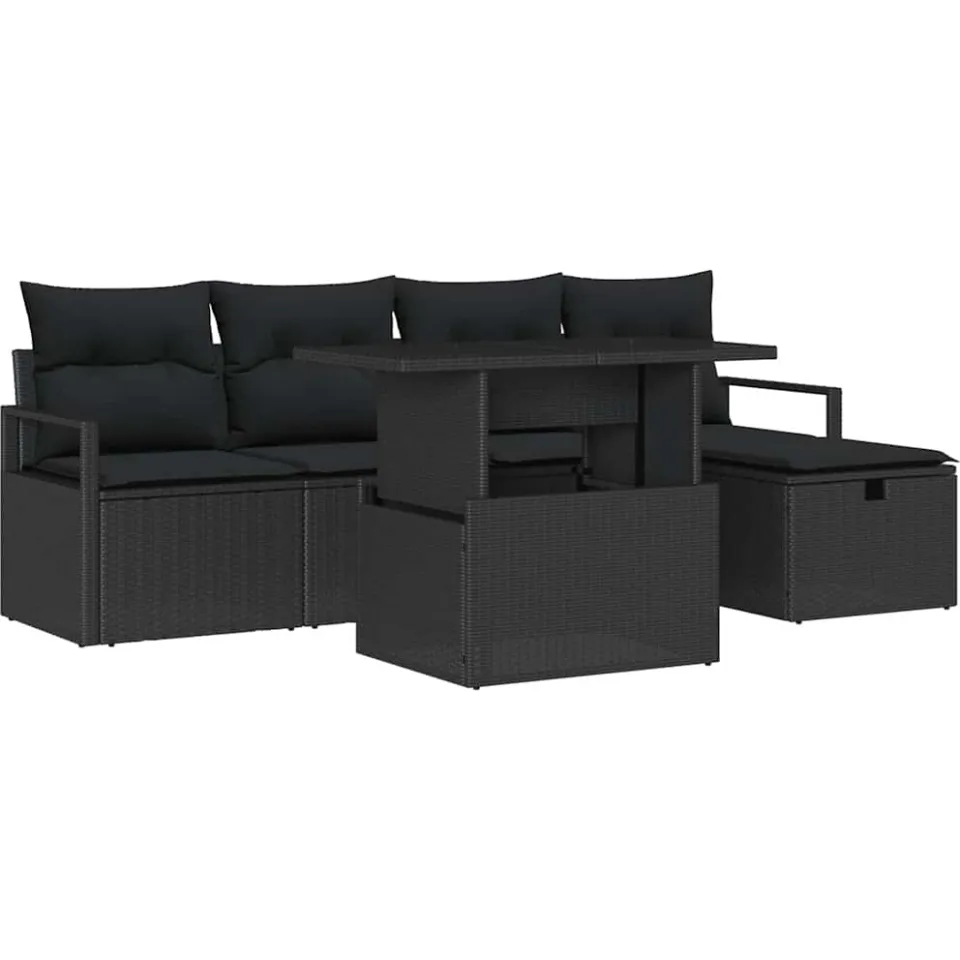 vidaXL Tuin Sofa Set 6 st Zwart poly rattan
