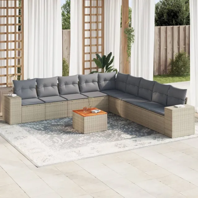 vidaXL 10-delige Loungeset met kussens poly rattan beige, foto 2