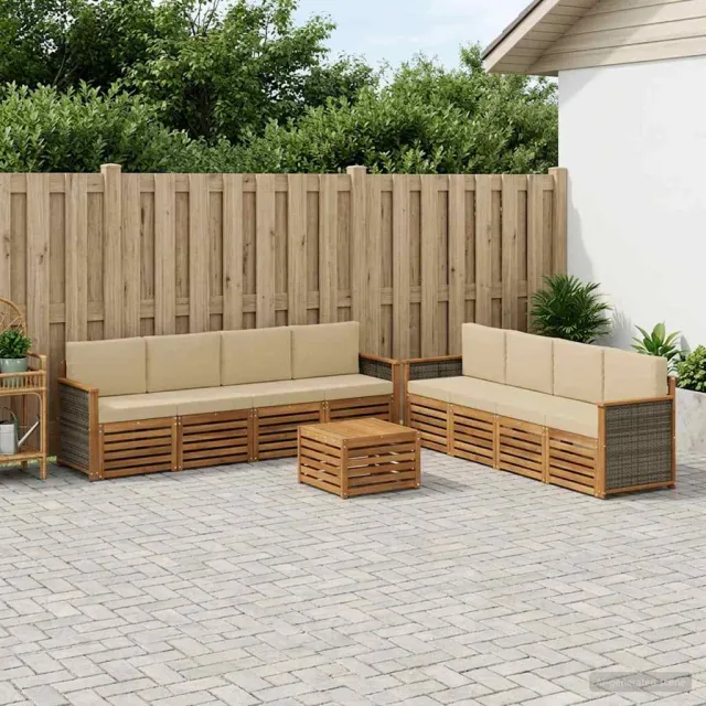 vidaXL Buiten bankenset 9 st 8-zits Natuurlijk en Beige