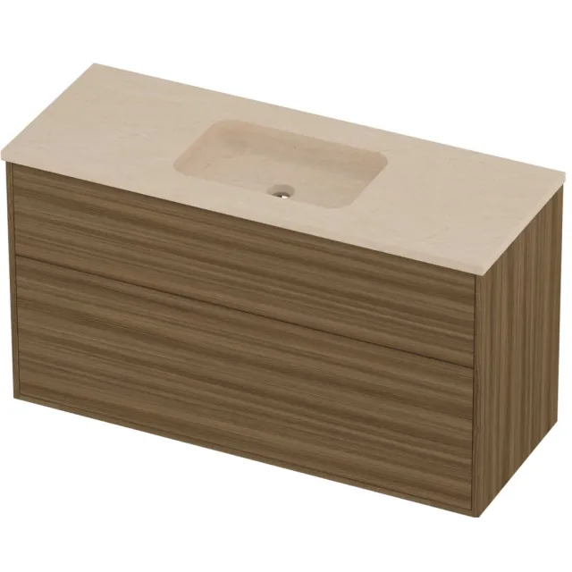 Proline Rollo Badmeubelset Hardsteen Elegant Asymmetrisch 120x46x67 cm Sand Stone Caramel Walnut Houtlook