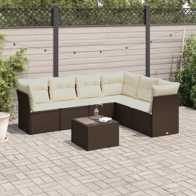 vidaXL 7-delige Loungeset met kussens poly rattan bruin, foto 2