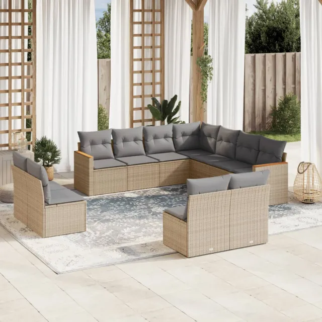 vidaXL 11-delige Loungeset met kussens poly rattan gemengd beige