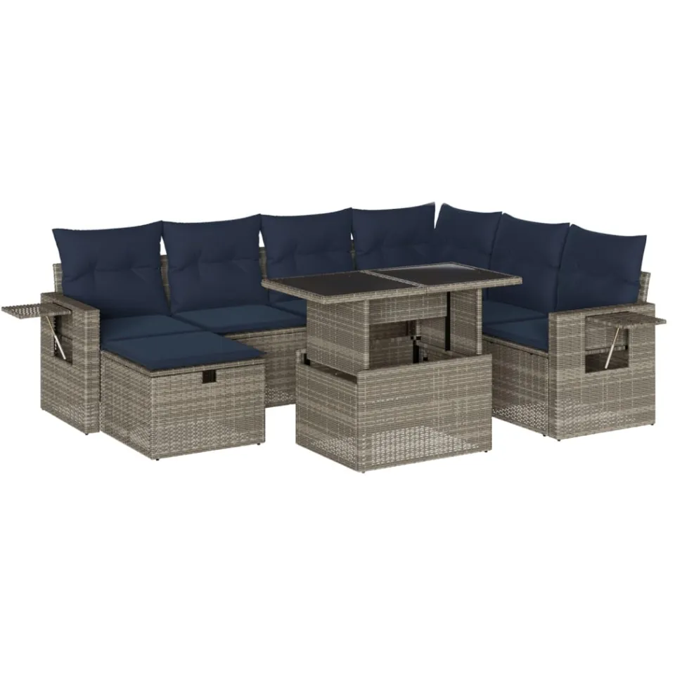 vidaXL 8-delige tuinbankset met kussens, grijs polyrotan, foto 3