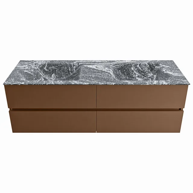 Mondiaz VICA-DLUX 150cm badmeubel onderkast Rust 4 lades. Inbouw wastafel CLOUD dubbel zonder kraangat, kleur Lava.
