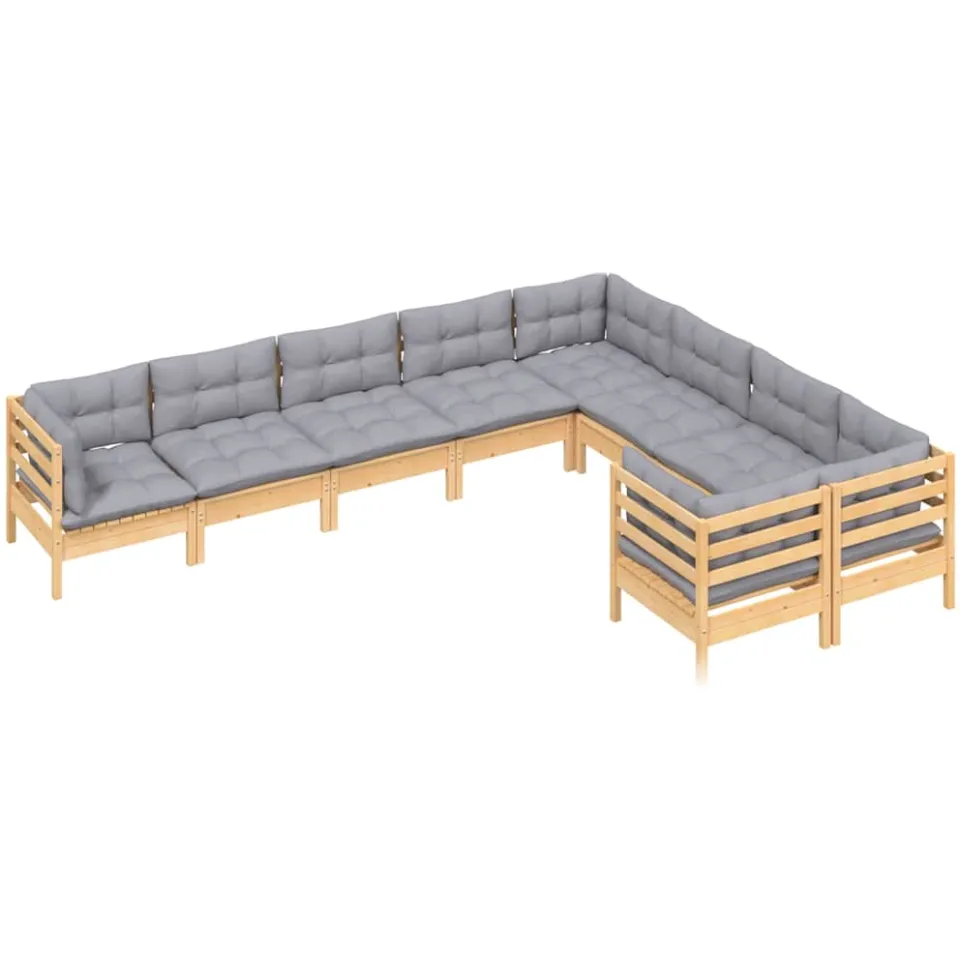 vidaXL 9-delige Loungeset met grijze kussens grenenhout grijs, foto 3