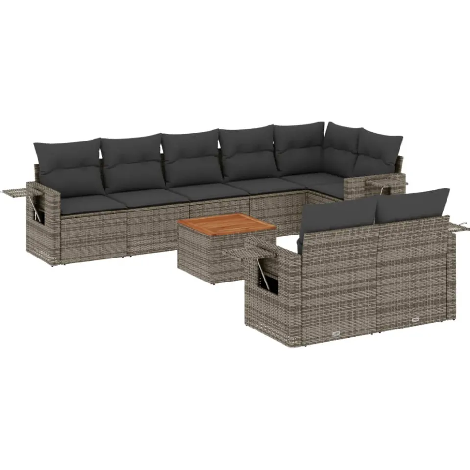 vidaXL 9-delige Loungeset met kussens poly rattan grijs, foto 3