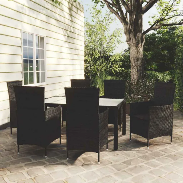 vidaXL 7-delige Tuinset met kussens poly rattan zwart, foto 2