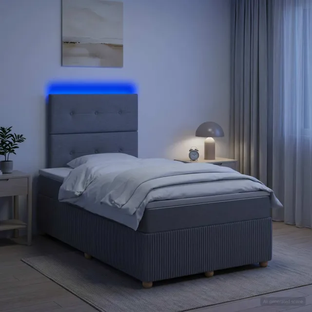 vidaXL LED Boxspring Bed met Matras Lichtgrijs 120 x 200 cm Stof