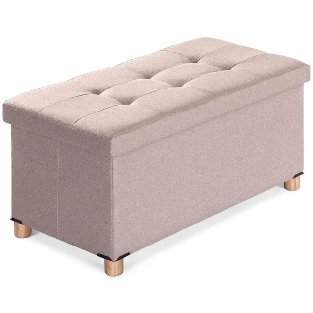 Ibenzoa Opvouwbare zitbank met opbergruimte, multifunctionele zitkruk en voetenbank in elegant beige