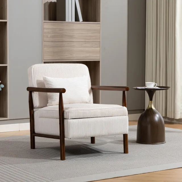KOMHTOM BLACKCOLORS 1806, fauteuil, moderne middeleeuwse bijzetstoel met houten frame, gestoffeerde fauteuil voor de woonkamer met lendensteunkussen, leesstoel voor de slaapkamer en de wintertuin