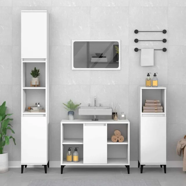 vidaXL 3-delige Badkamermeubelset bewerkt hout wit, foto 2