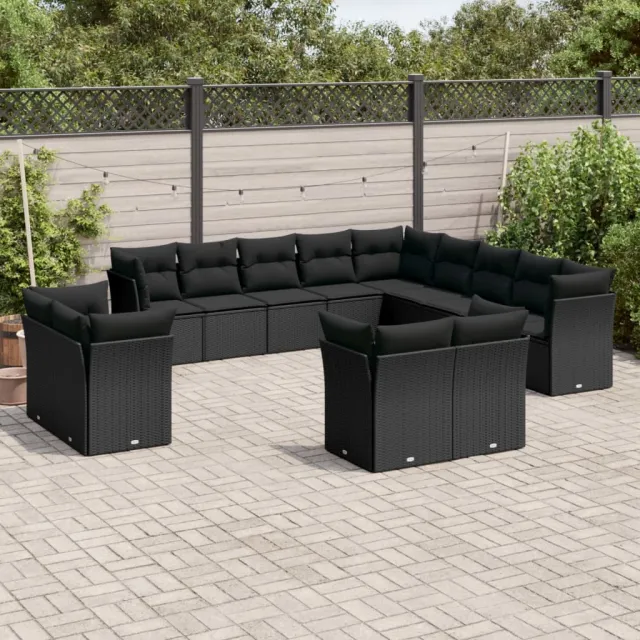 vidaXL 13-delige Loungeset met kussens poly rattan zwart, foto 2