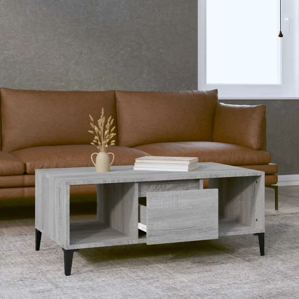 vidaXL Salontafel 90x50x36,5 cm bewerkt hout grijs sonoma, foto 3