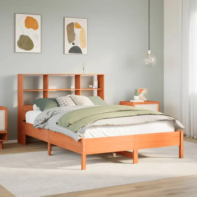 vidaXL Bed met boekenkast zonder matras grenenhout wasbruin 160x200 cm