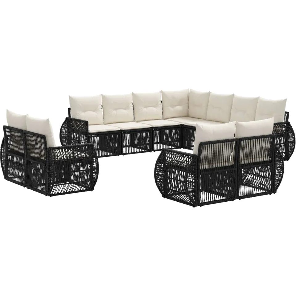 vidaXL Tuinbankenset 11 st 11-zits Zwart en Cream Wit poly rattan, foto 4