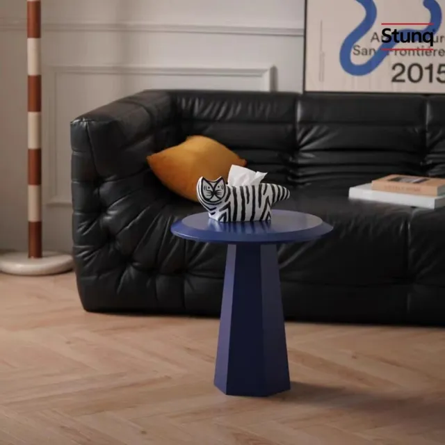 Stunq Ronde Bijzettafel Marineblauw Glans