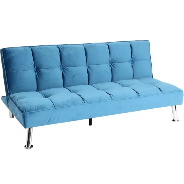 MCW Sofa MCW-K21, inklapbare bank Couch slaapbank, Nosag lente ophanging slaapfunctie ligvlak 181x107cm ~ fluweel, blauw